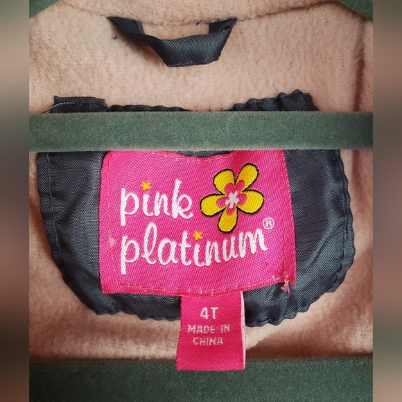 Girl's Pink Platinum Puffer Jacket with Hood - Gray and Pink. 4T - Picture 3 of 13